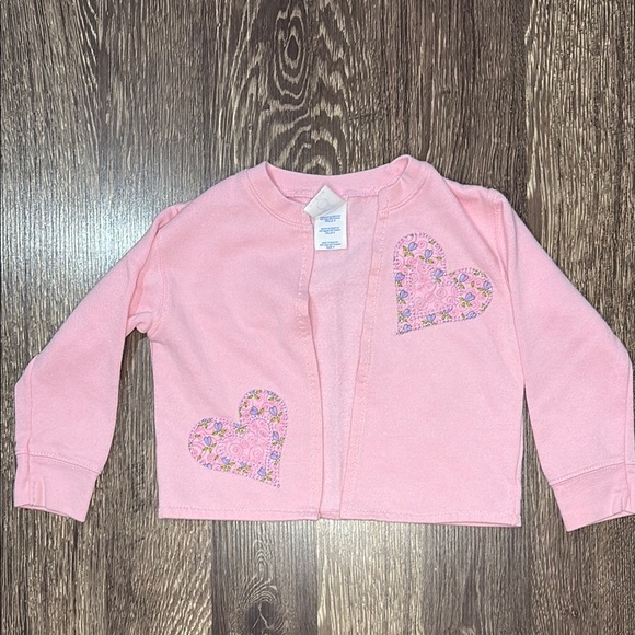 Rabbit Skins Other - Vintage girls Pink Cardigan with Heart Patches size 4